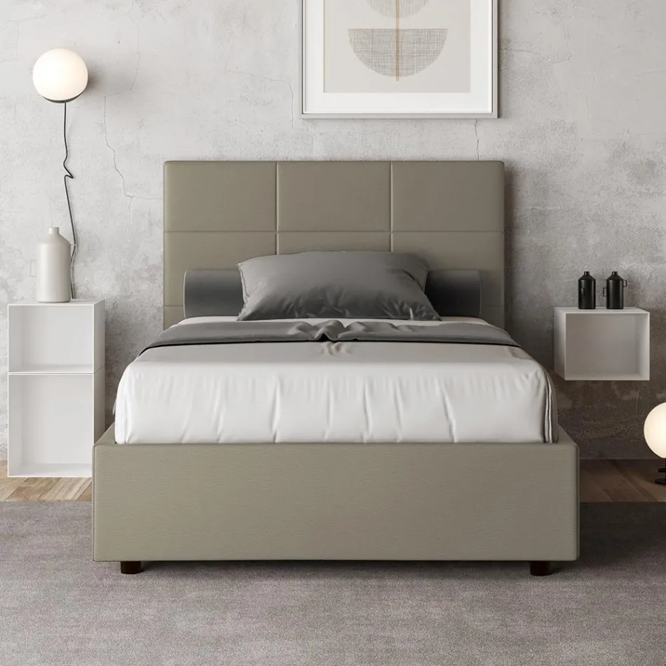 Cama de 140x200 cm con cabecero rectangular en piel sintética fabricada en Italia - Brina Viadurini