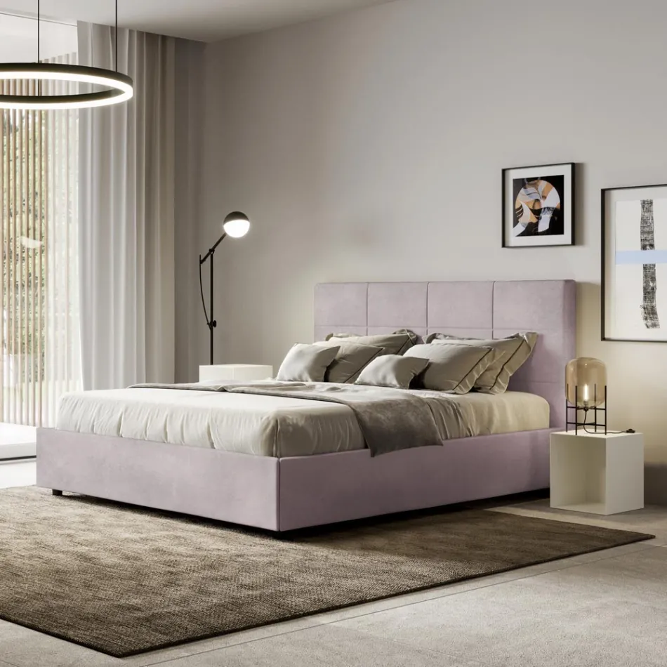 Cama de 160x200 cm con cabecero rectangular de microfibra fabricada en Italia - Brina Viadurini