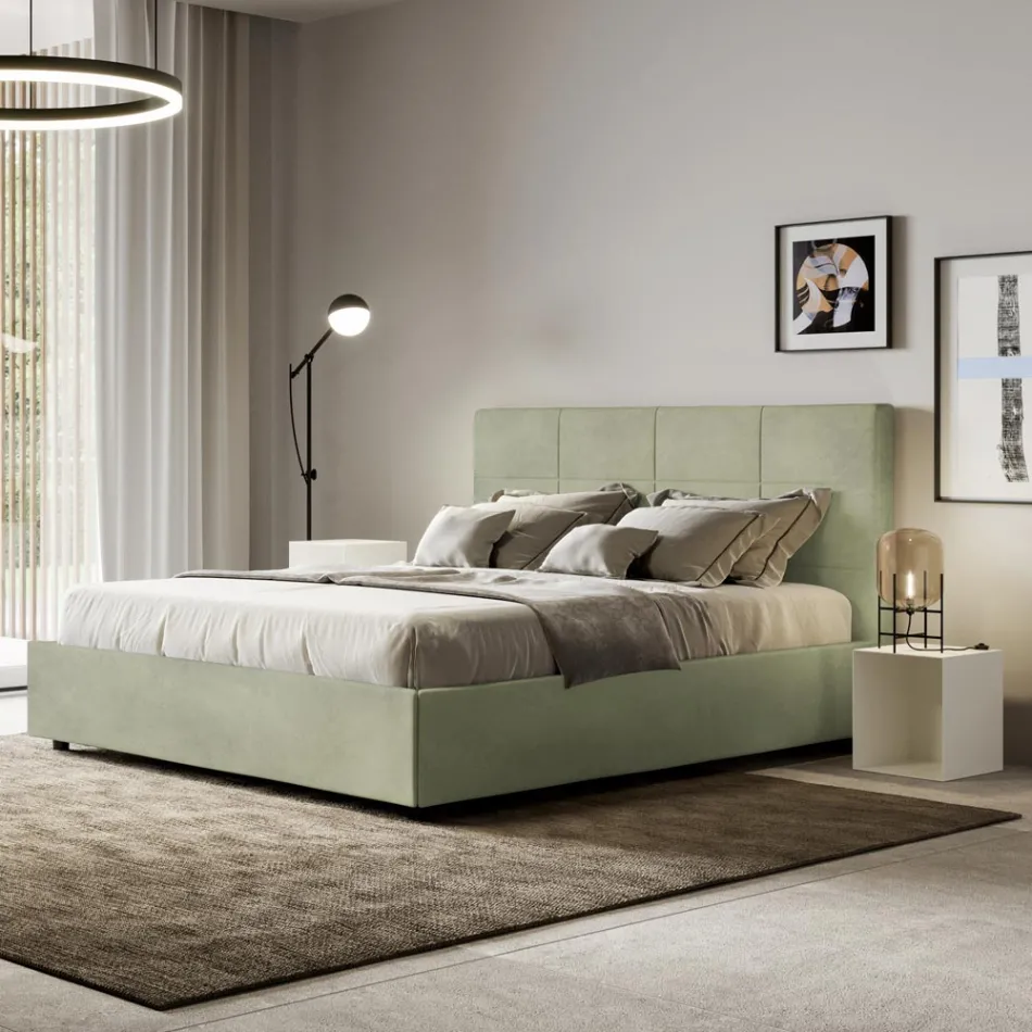 Cama de 160x200 cm con cabecero rectangular de microfibra fabricada en Italia - Brina Viadurini