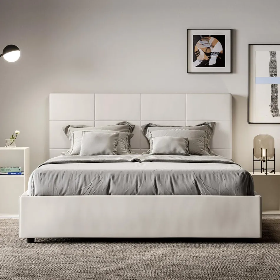 Cama de 160x200 cm con cabecero rectangular en piel sintética fabricada en Italia - Brina Viadurini