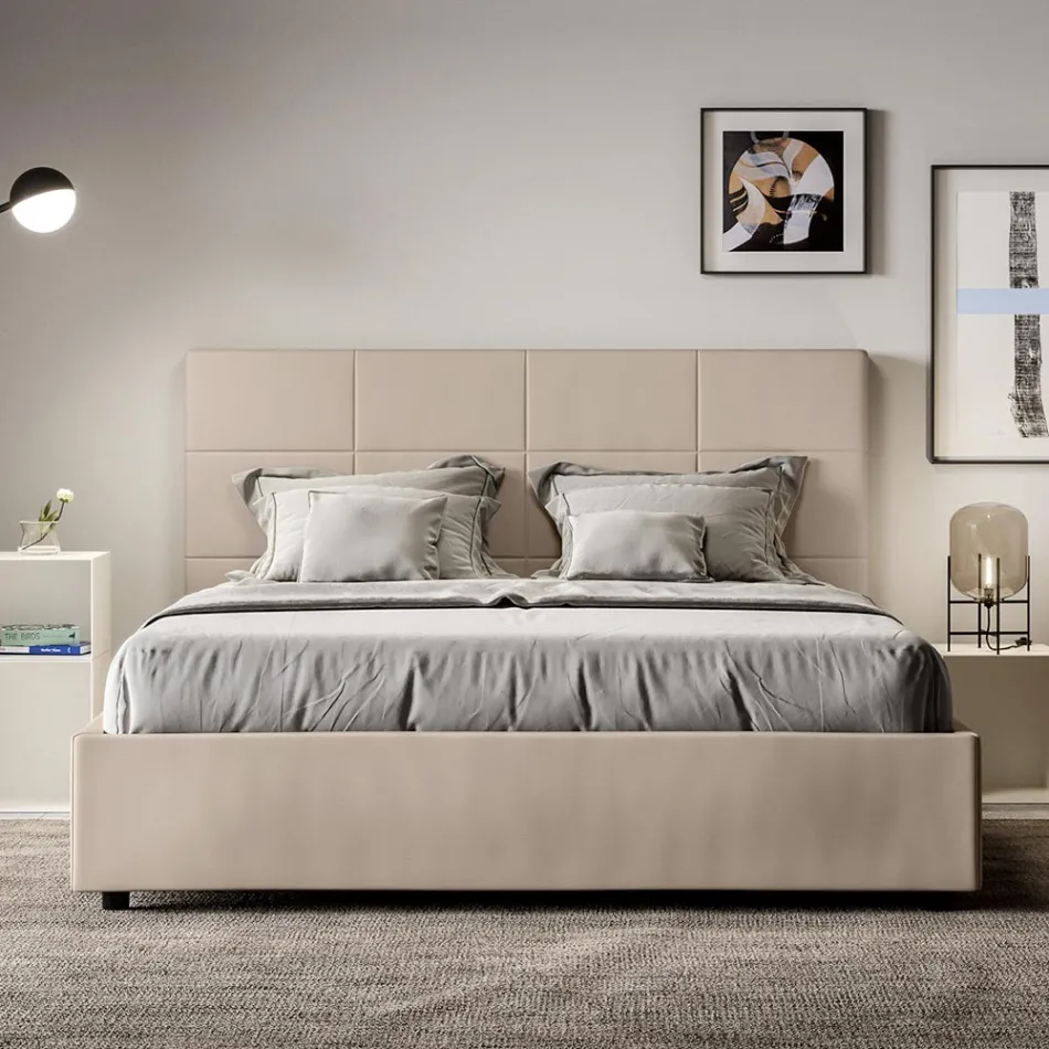Cama de 160x200 cm con cabecero rectangular en piel sintética fabricada en Italia - Brina Viadurini