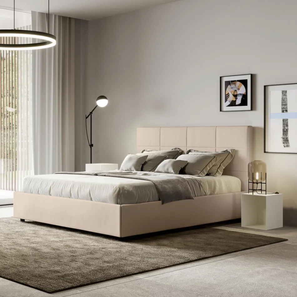 Cama de 160x200 cm con cabecero rectangular en piel sintética fabricada en Italia - Brina Viadurini