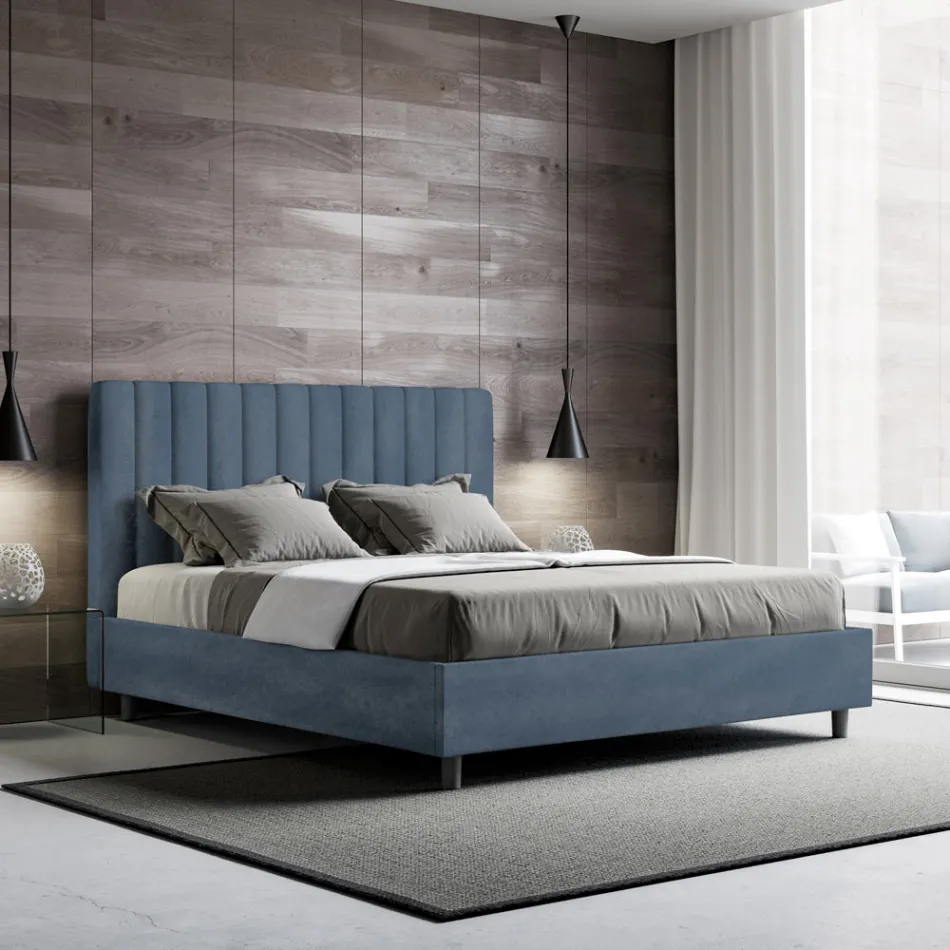 Cama de microfibra de 160 x 200 cm con líneas verticales simétricas. Fabricada en Italia - Glove. Viadurini