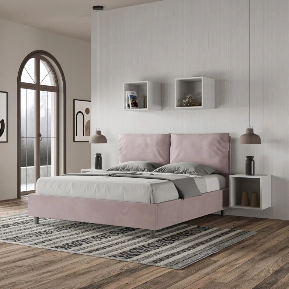 Cabecero de cama de 160 x 200 cm con cojines de microfibra fabricado en Italia - Juegos Olímpicos Viadurini