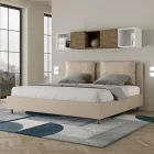 Cama de 200x200 cm con cabecero y cojines de piel sintética. Fabricada en Italia - Olimpiadi Viadurini