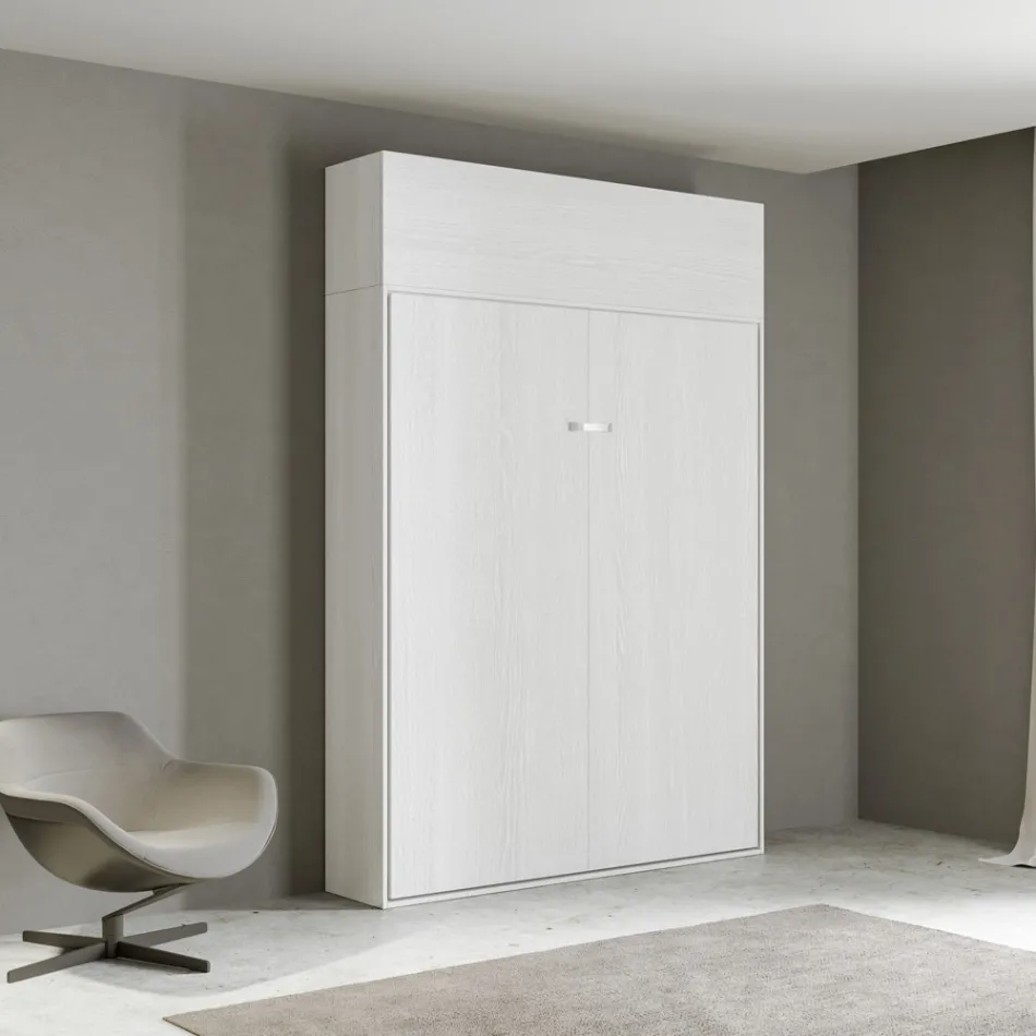 Cama Queen con compartimento abatible vertical y mueble de pared - Magicompare Viadurini