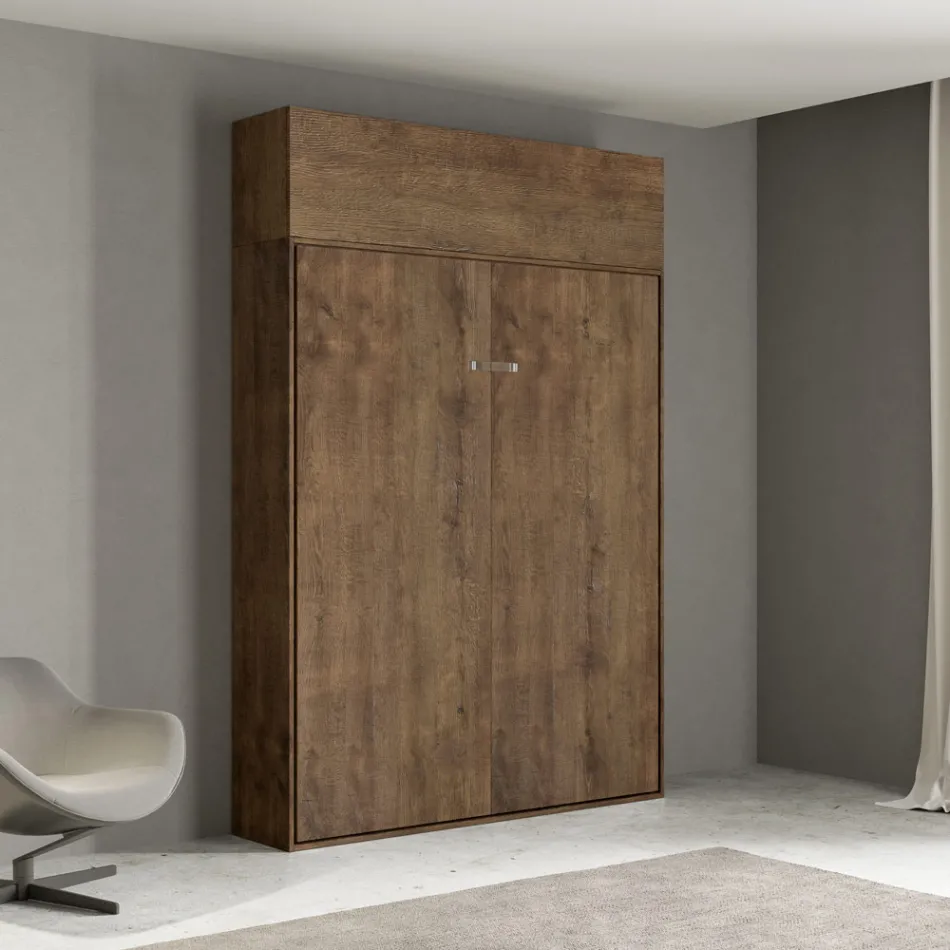 Cama Queen con compartimento abatible vertical y mueble de pared - Magicompare Viadurini
