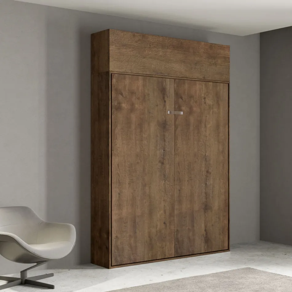 Cama francesa plegable vertical con mueble de pared - Magicompare Viadurini