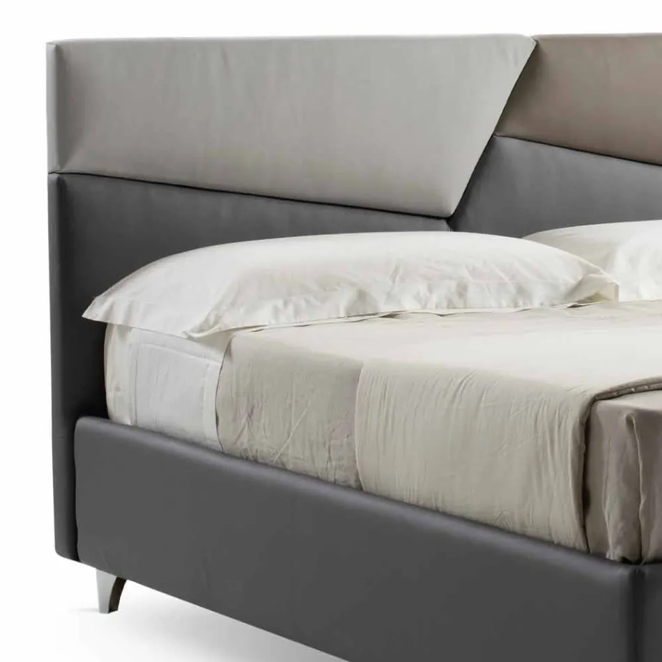 Cama con doble contenedor tapizado en piel sintética Made in Italy - Raggino Viadurini