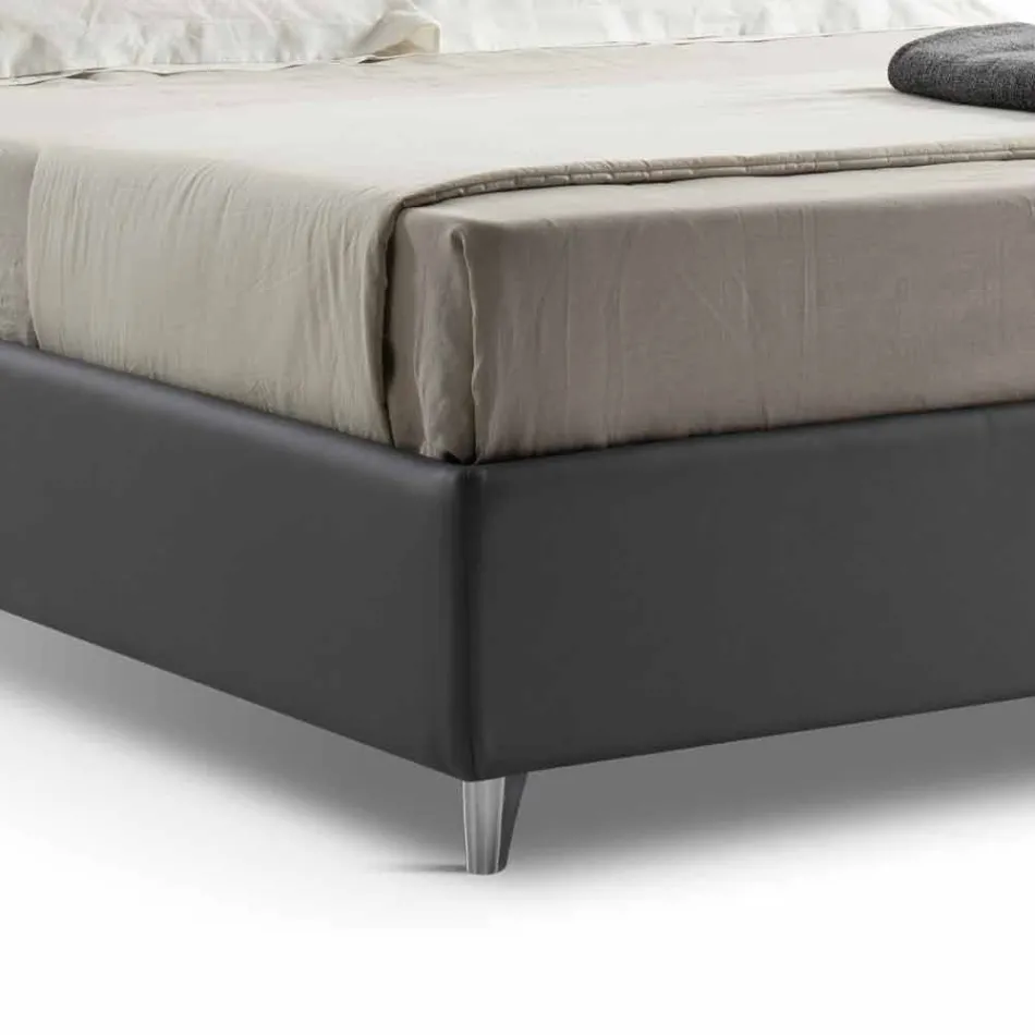 Cama con doble contenedor tapizado en piel sintética Made in Italy - Raggino Viadurini