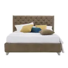 Cama doble tapizada con contenedor en tela o ecopiel Made in Italy - Euro Viadurini