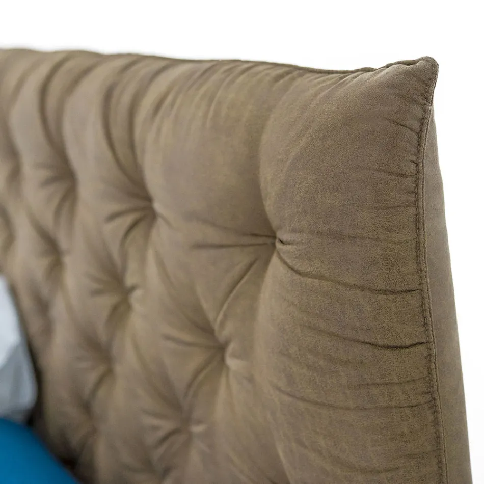 Cama doble tapizada con contenedor en tela o ecopiel Made in Italy - Euro Viadurini