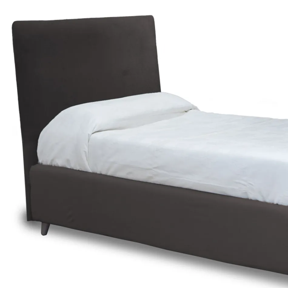 Cama individual con cabecero de tela Made in Italy - Fiuto Viadurini