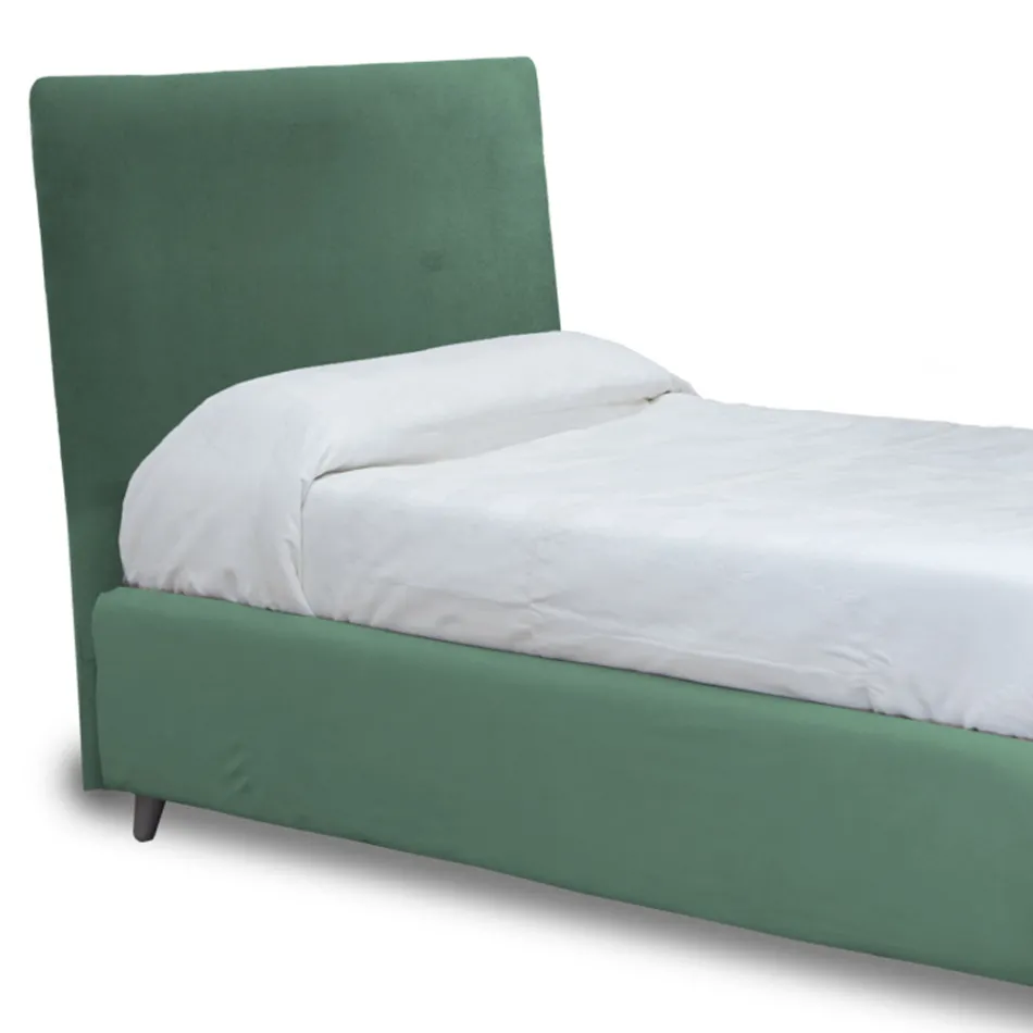 Cama individual con cabecero de tela Made in Italy - Fiuto Viadurini