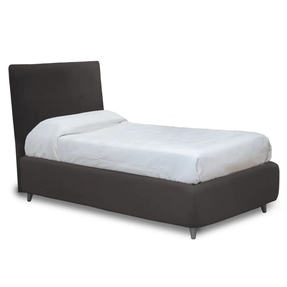 Cama individual con cabecero de tela Made in Italy - Fiuto Viadurini