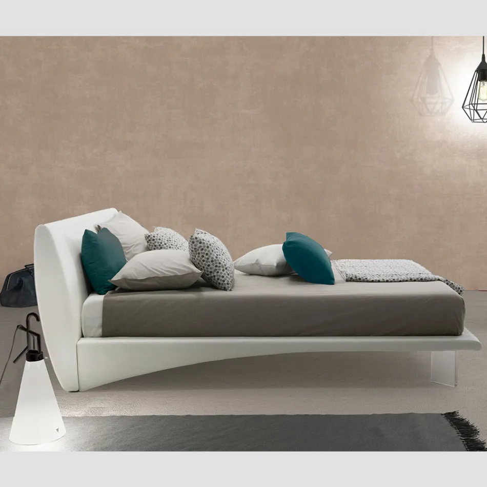Cama doble tapizada en ecopiel o tela Made in Italy - Armonica Viadurini