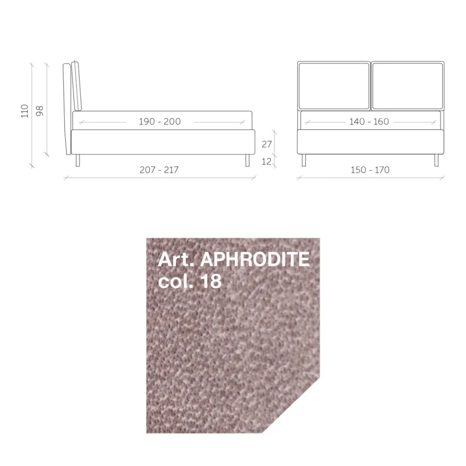 Cama de Matrimonio 160x190 con 2 Cojines Suaves con Volante Perimetral - Ernesta Viadurini