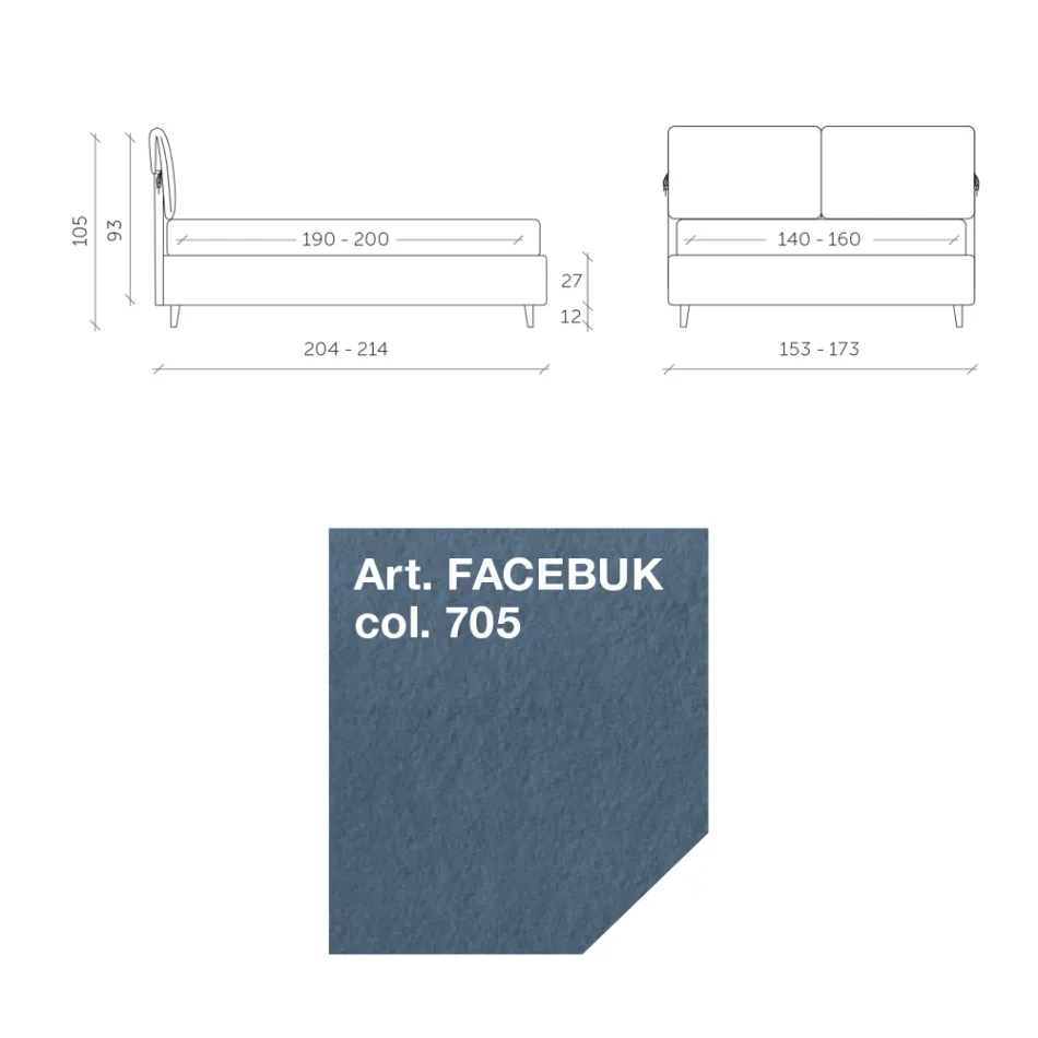 Cama de matrimonio 160x190 con cojines que envuelven todo el cabecero - Charme Viadurini