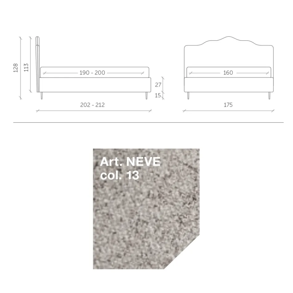 Cama de matrimonio 160x190 con cabecero con volante perimetral Made in Italy - Rest Viadurini