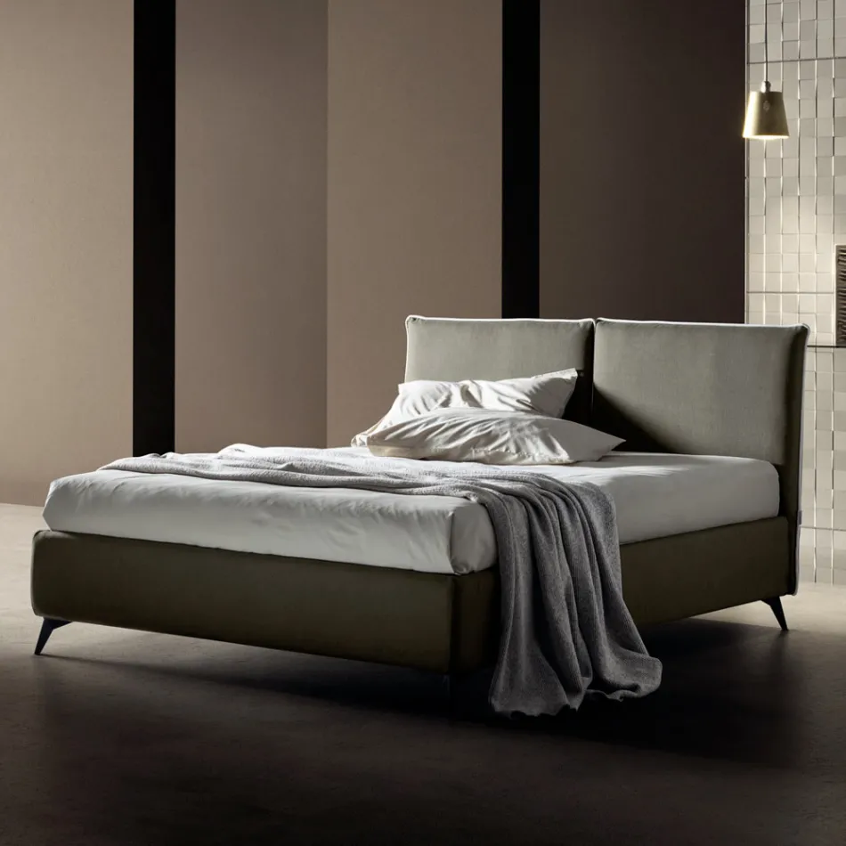 Cama de matrimonio 160x190 con cabecero dividido en el centro Made in Italy - Celesti Viadurini