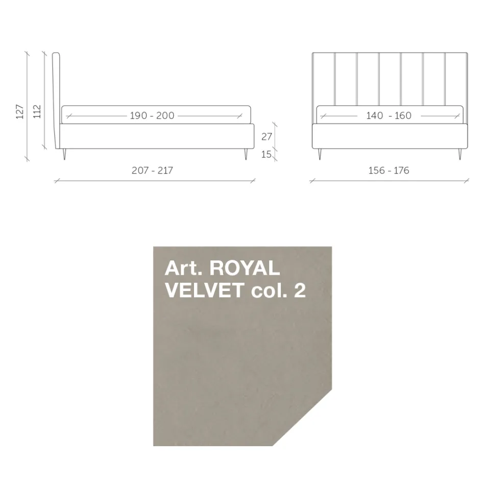 Cama de Matrimonio 160x190 con Acolchado con Bandas Verticales Anchas - Magan Viadurini