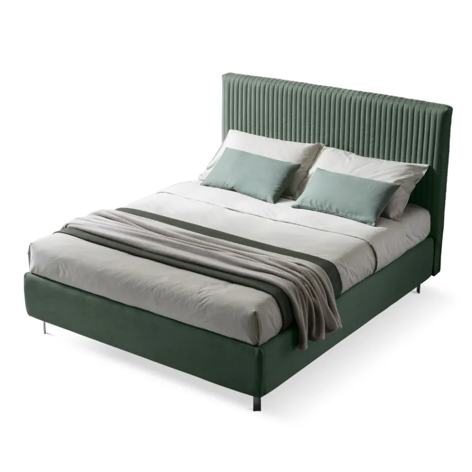 Cama doble de 160 x 190 con acolchado de banda estrecha de rayas múltiples - Meduse Viadurini