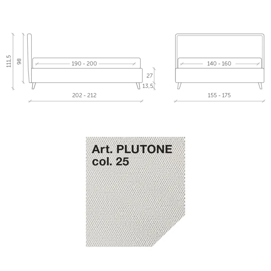 Cama de matrimonio 160x190 en tejido con patas de metal fabricada en Italia - Dreams Viadurini