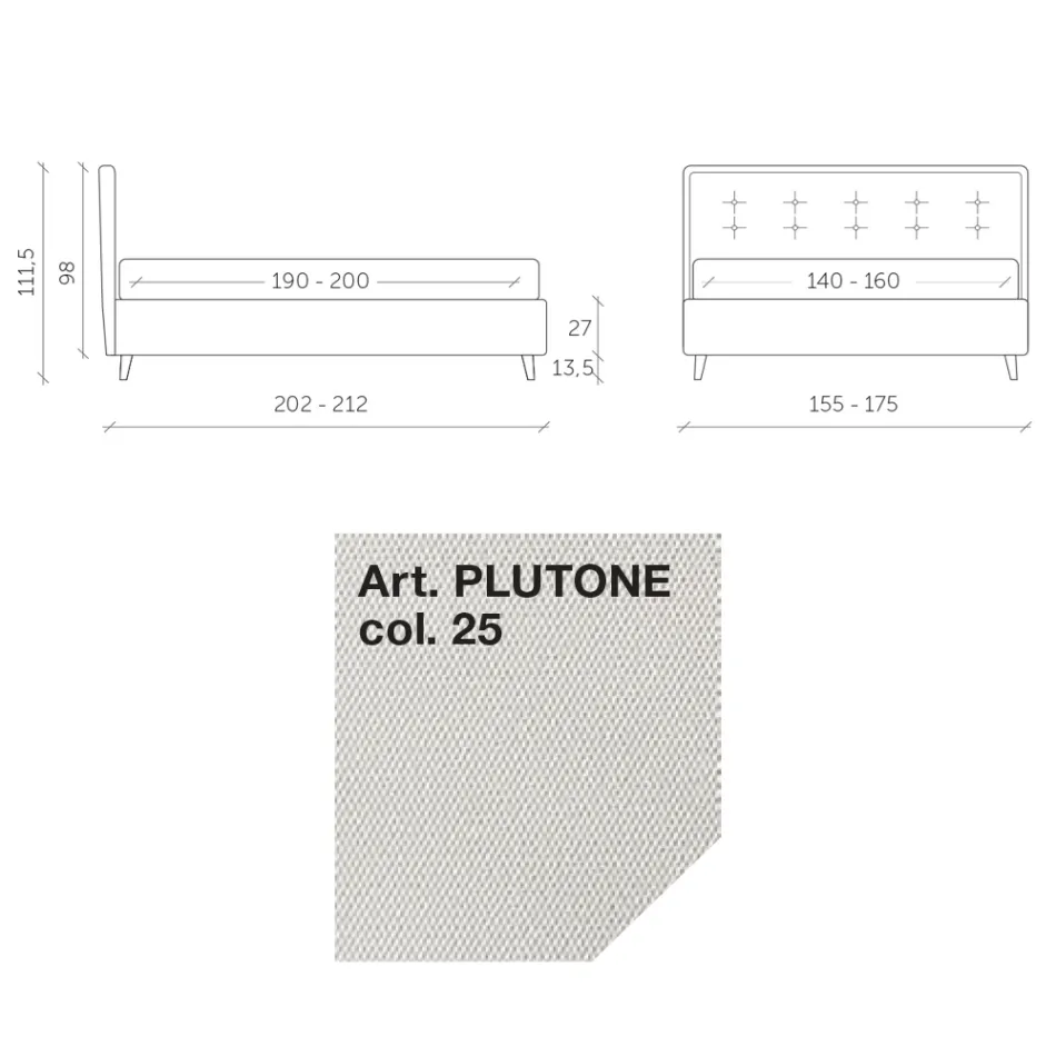Cama de matrimonio 160x190 en tejido con cabecero con botones Made in Italy - Dreams Viadurini