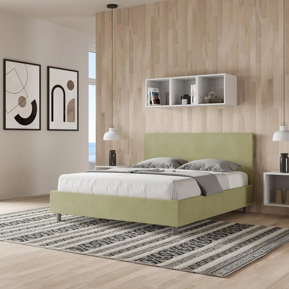 Cama doble 160x200 cm con cabecero de microfibra fabricada en Italia - Pallone Viadurini