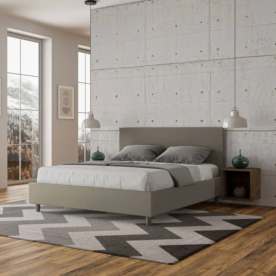 Cama doble de 160 x 200 cm con cabecero de piel sintética fabricada en Italia - Pallone Viadurini