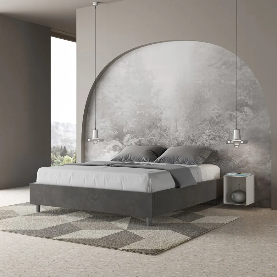 Cama doble 160x200 cm revestida en microfibra Fabricada en Italia - Atleta Viadurini