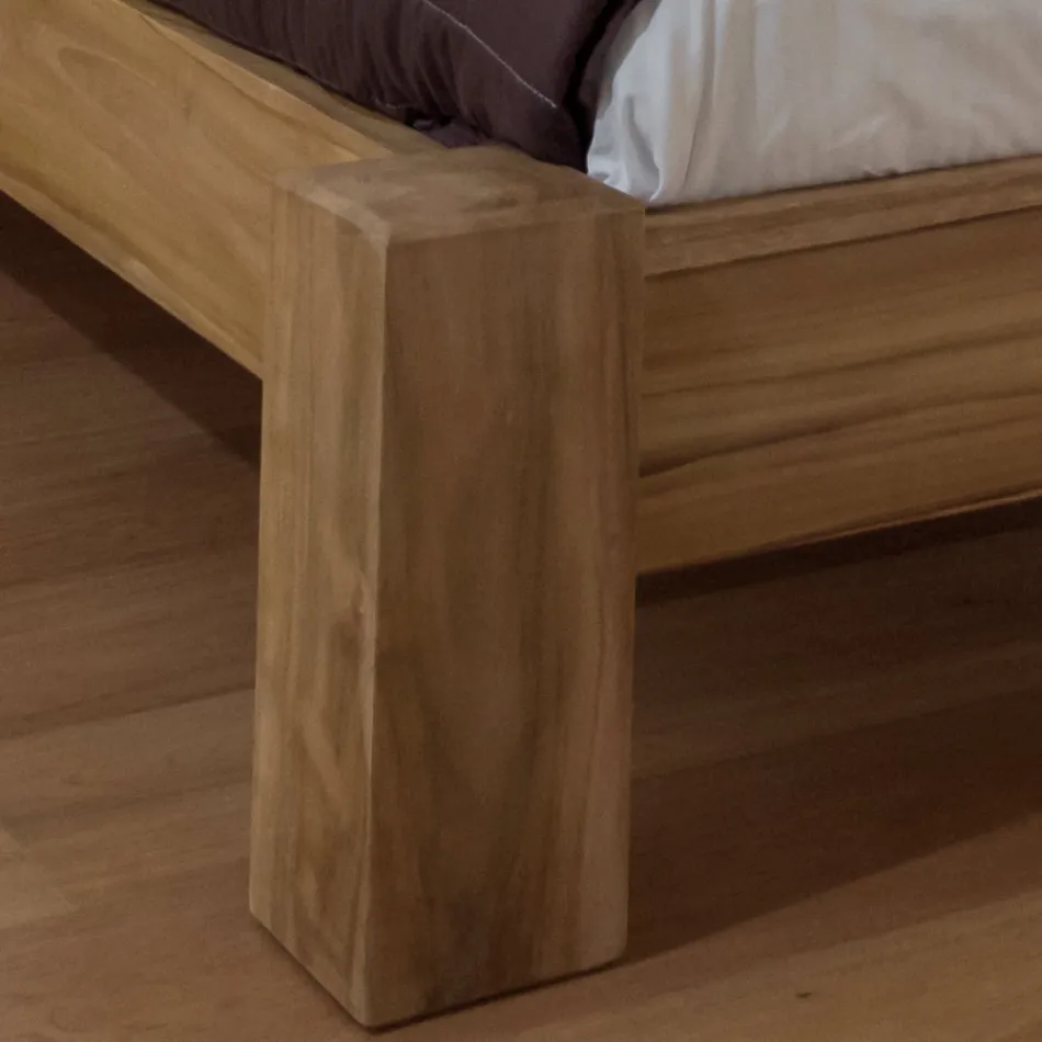 Cama doble de 160x200 de madera maciza de teca - Fresco Viadurini