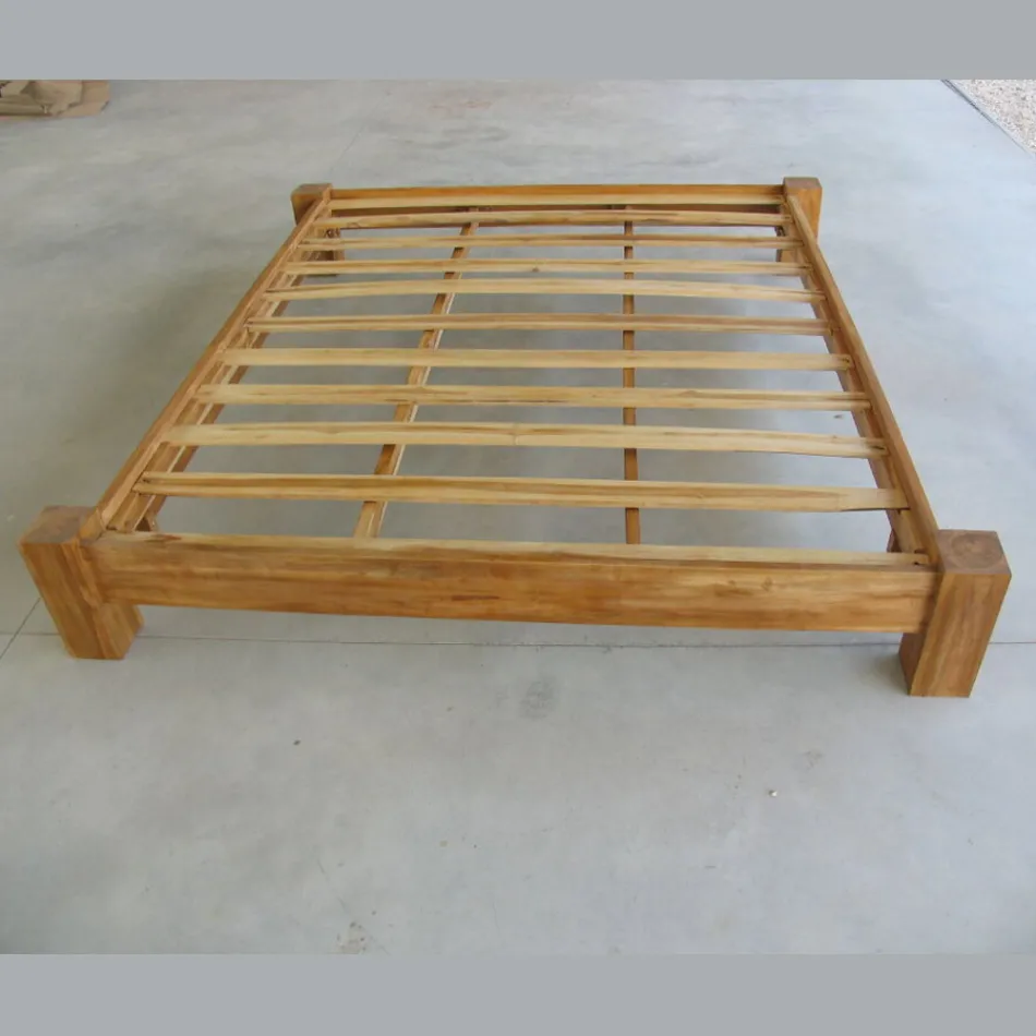 Cama doble de 160x200 cm fabricada en madera maciza de teca - Fresco Viadurini