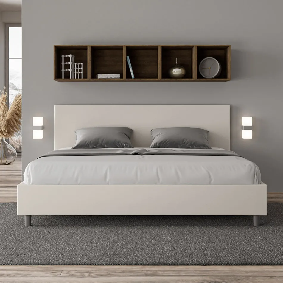 Cama doble de 180x200 cm con cabecero de piel sintética, fabricada en Italia - Pallone Viadurini