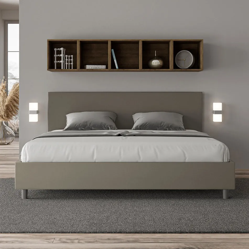 Cama doble de 180x200 cm con cabecero de piel sintética, fabricada en Italia - Pallone Viadurini