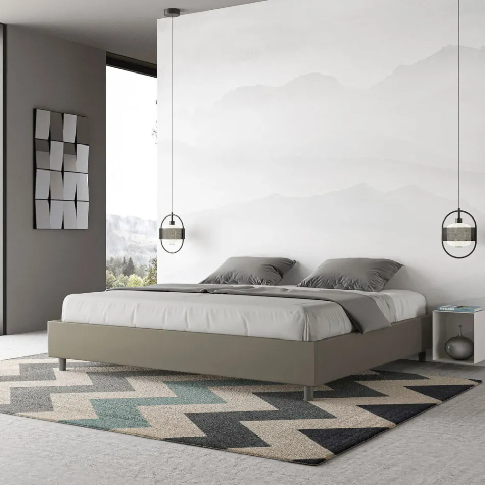 Cama doble de 200x200 cm tapizada en piel sintética, fabricada en Italia - Athlete Viadurini