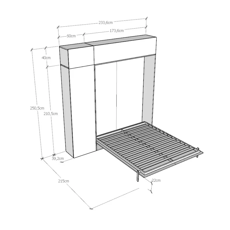 Cama doble plegable vertical con mueble de pared y columna - Magicompare Viadurini