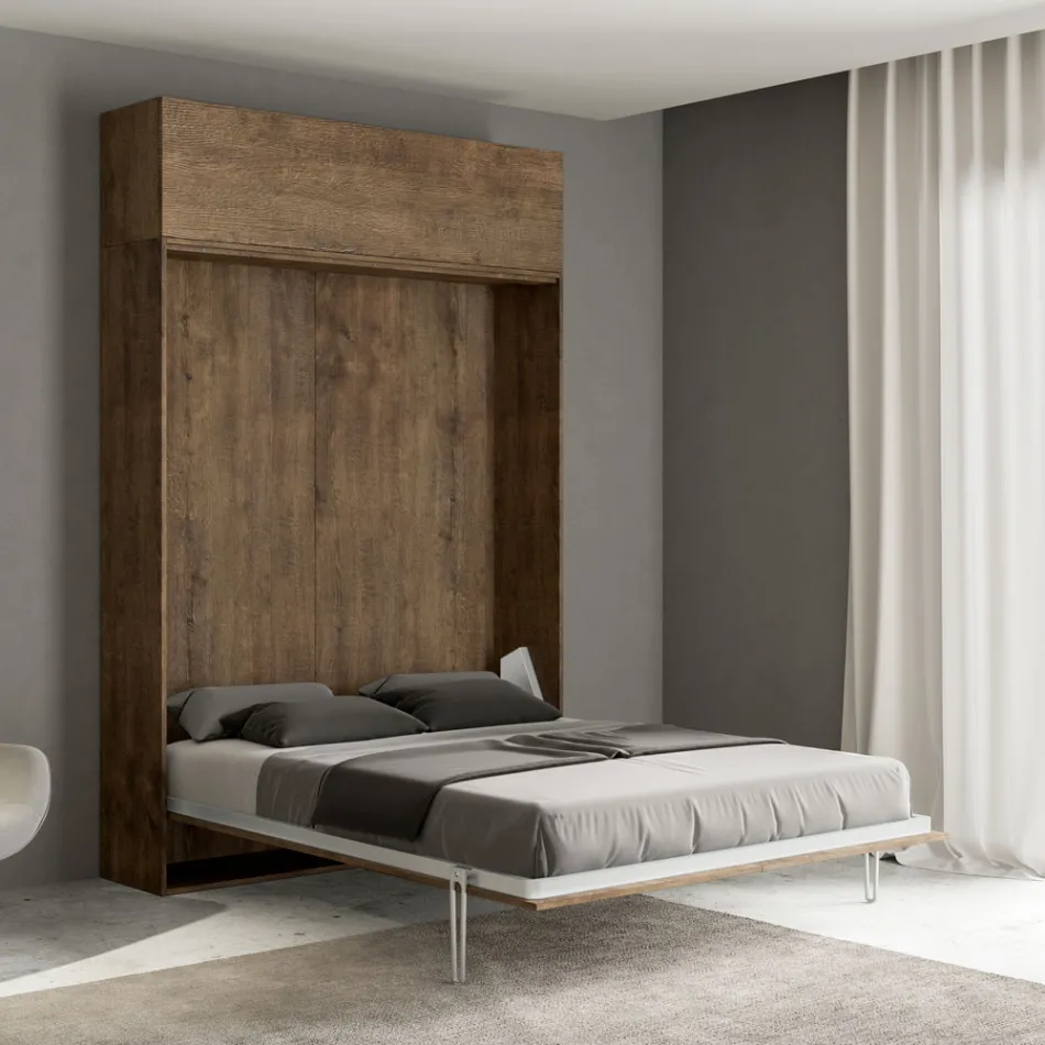 Cama doble plegable vertical con mueble de pared - Magicompare Viadurini