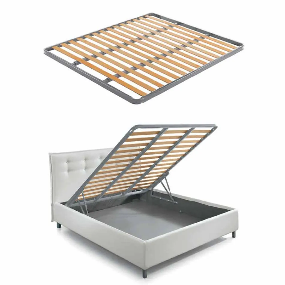 Cama doble con cajón acolchado en cuero ecológico Made in Italy - Paolo Viadurini