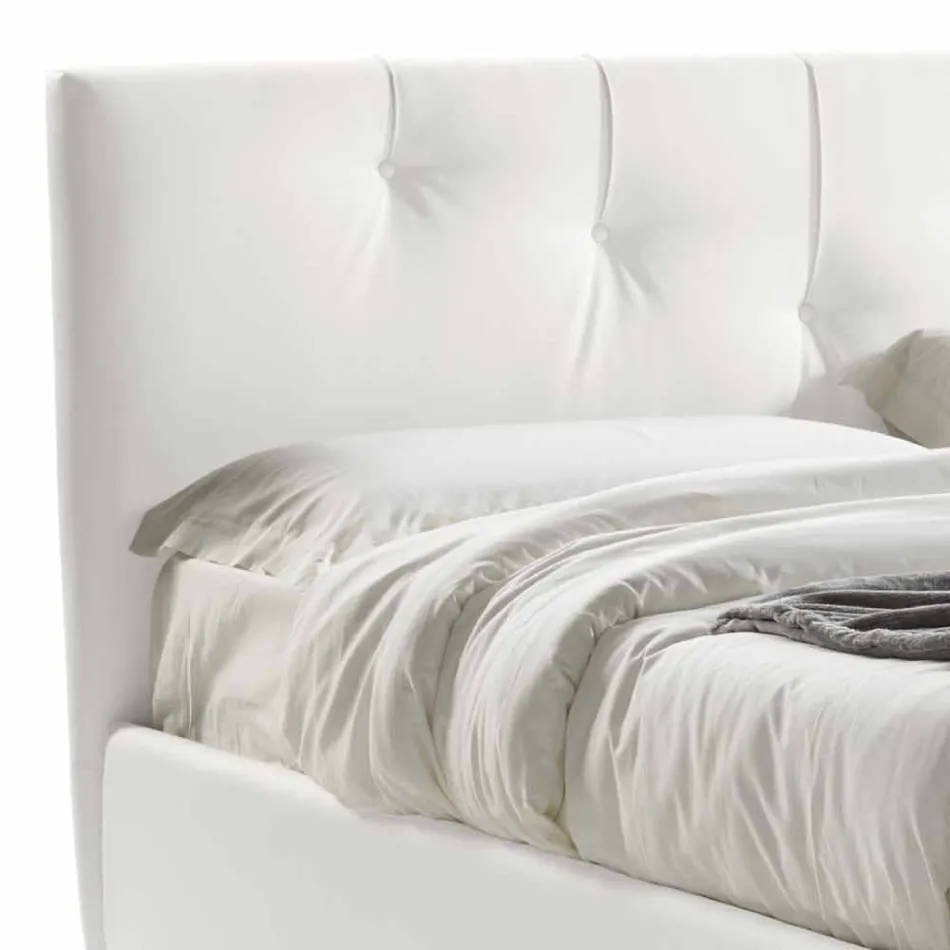 Cama doble con contenedor acolchado de imitación de cuero Made in Italy - Máscara Viadurini