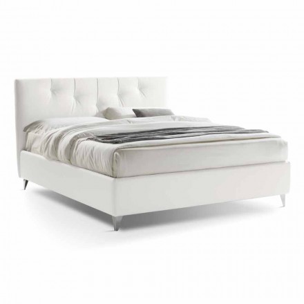 Cama doble con contenedor acolchado de imitación de cuero Made in Italy - Máscara Viadurini