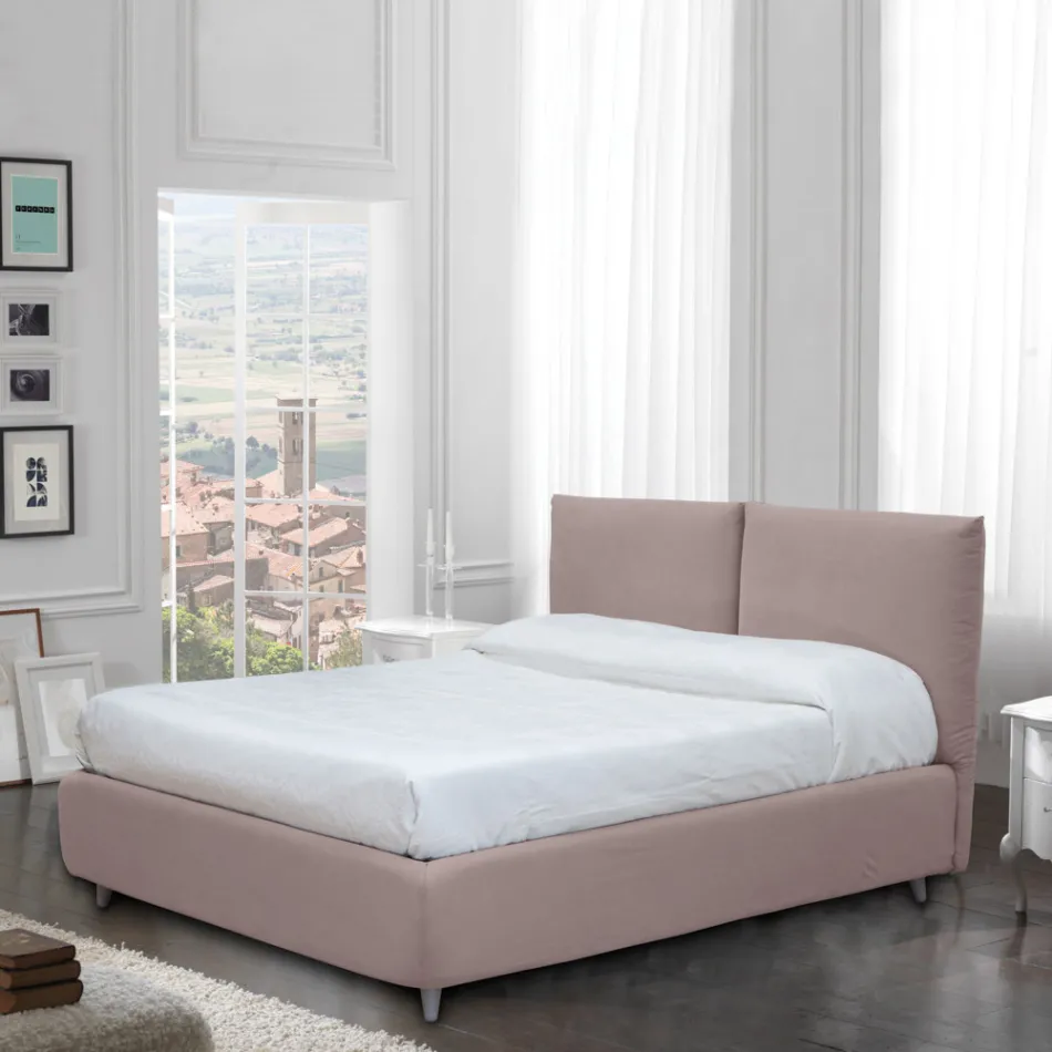 Cama doble con almacenaje opcional y pies Made in Italy - Birba Viadurini