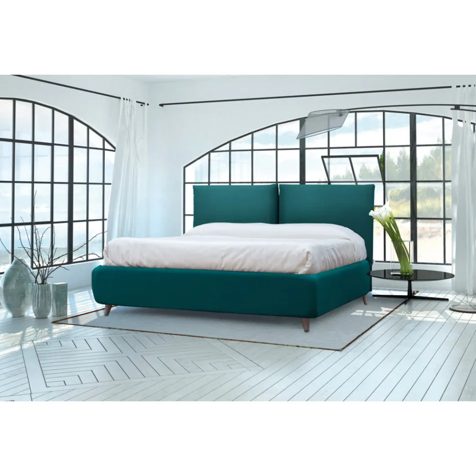 Cama doble con almacenaje opcional y pies Made in Italy - Birba Viadurini