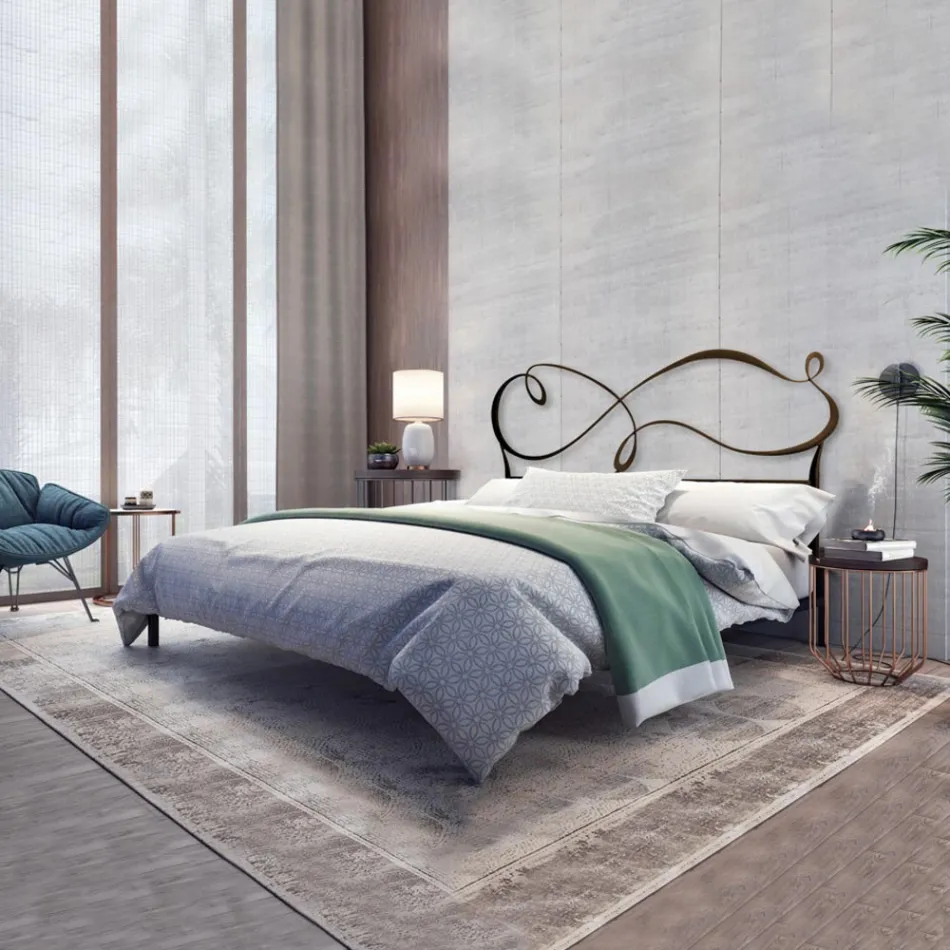 Cama doble con estructura de hierro macizo y tubo Made in Italy - Diseño Viadurini