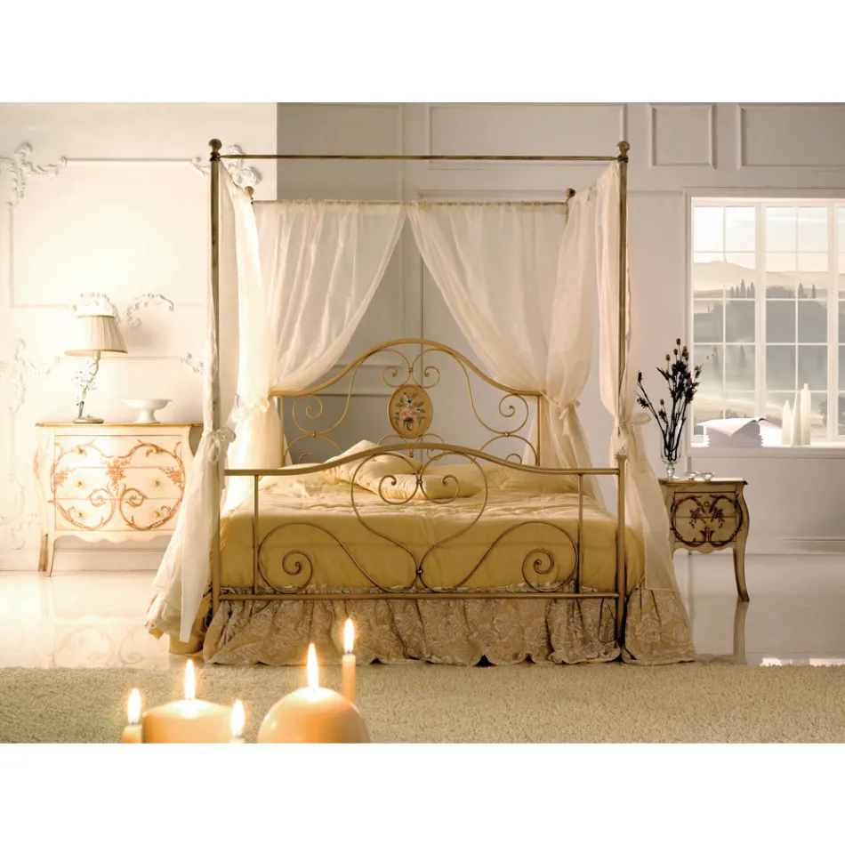 Cama doble con pie de cama de tubo de hierro a juego Made in Italy - Chic Viadurini