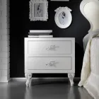 Cama de matrimonio con pie de cama, colchón y 2 mesitas de noche a juego - Nebbia Viadurini