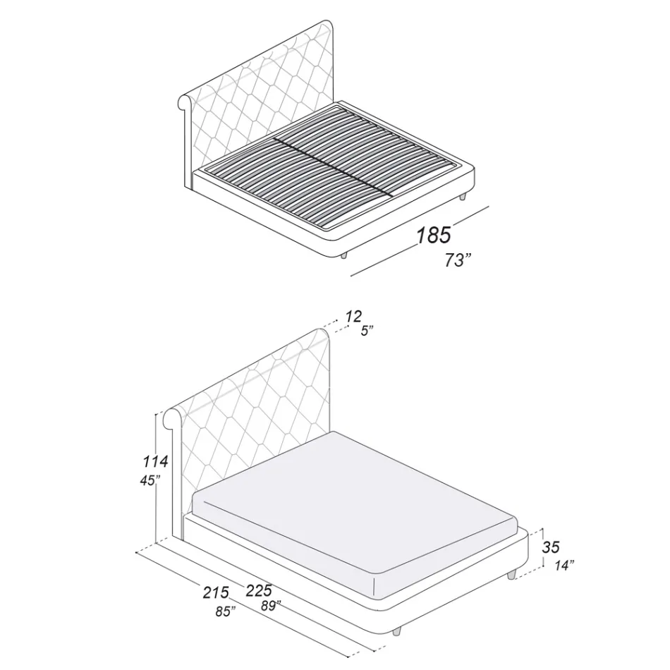 Cama doble con estructura de madera revestida de poliuretano - Volcada Viadurini