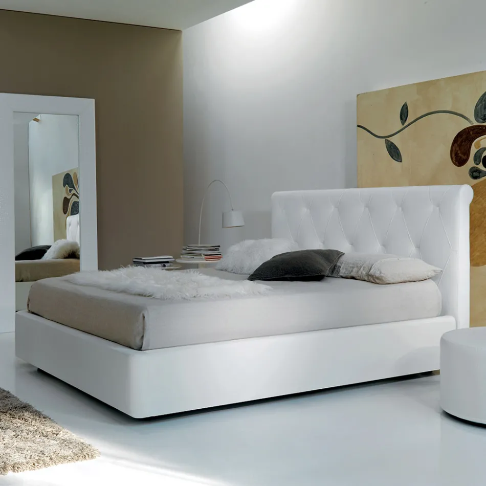 Cama doble con estructura de madera revestida de poliuretano - Volcada Viadurini