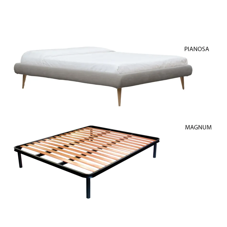 Cama doble con cabecero de hierro y estructura acolchada Made in Italy - Kenzo Viadurini