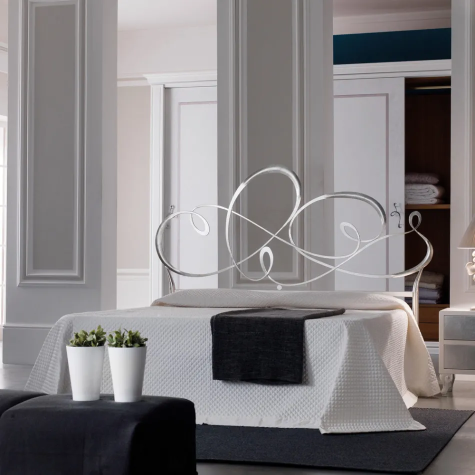 Cama doble con cabecero de hierro macizo Made in Italy - Nebbia Viadurini